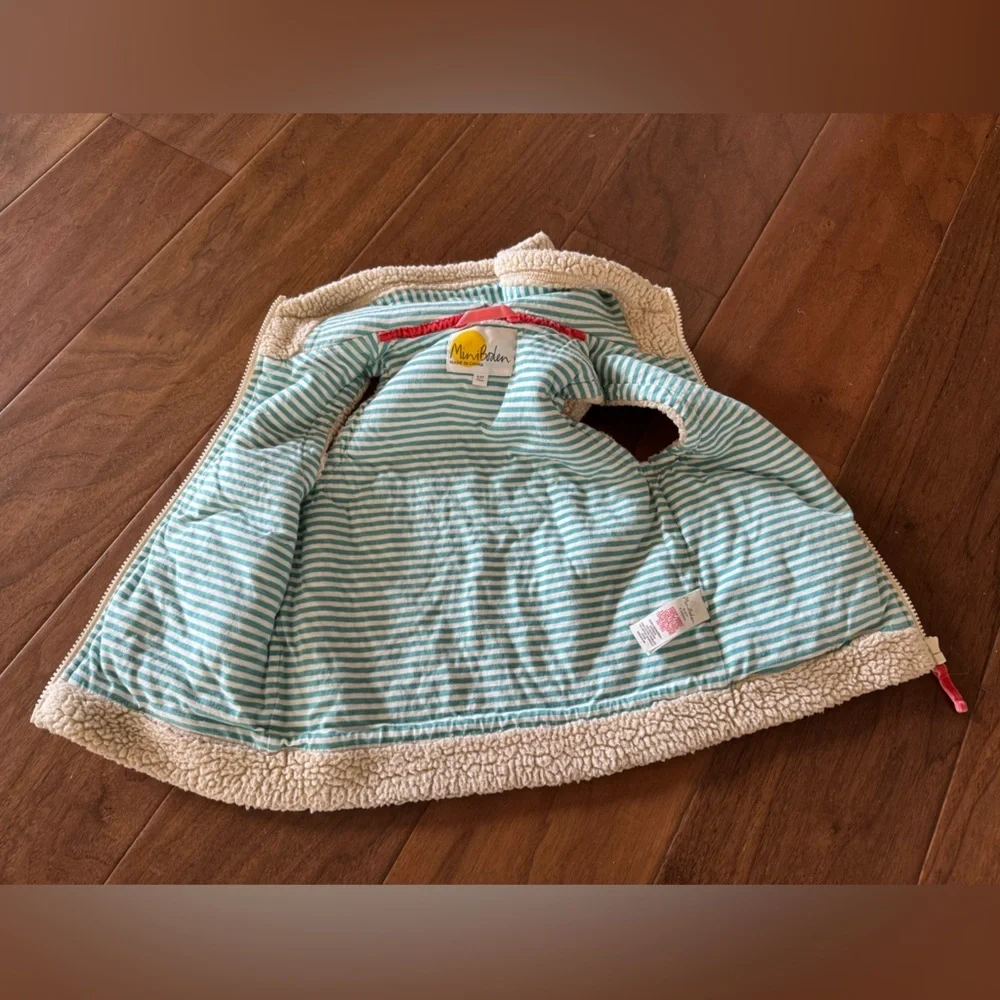 Mini Boden Cream Sherpa Hooded Vest for Kids EUC